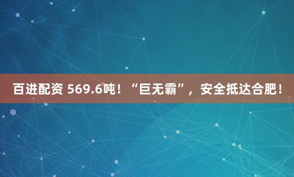 百进配资 569.6吨！“巨无霸”，安全抵达合肥！